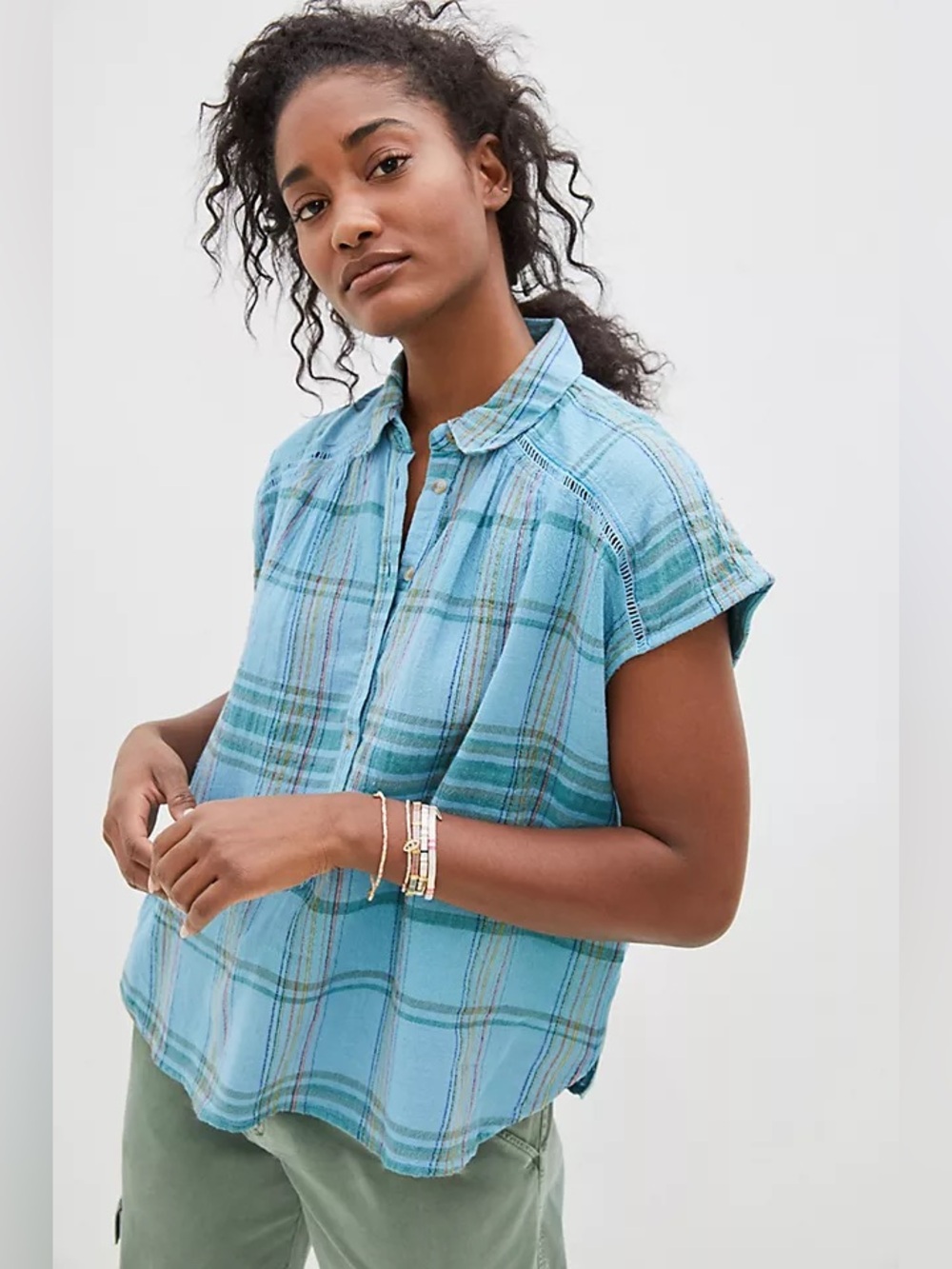 Pilcro Anthropologie The Serena Surf Henley Blouse🔥XL